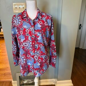 Talbots Modern Classic Shirt Lightweight Cotton Red Paisley Petite Large NWT